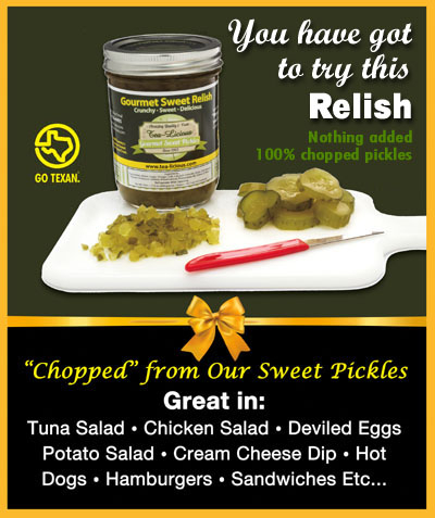 Tea-Licious Gourmet Sweet Relish is made from our Sweet Pickles.  You get 30% more volume per jar than if you chop your own so this is a real bargain.